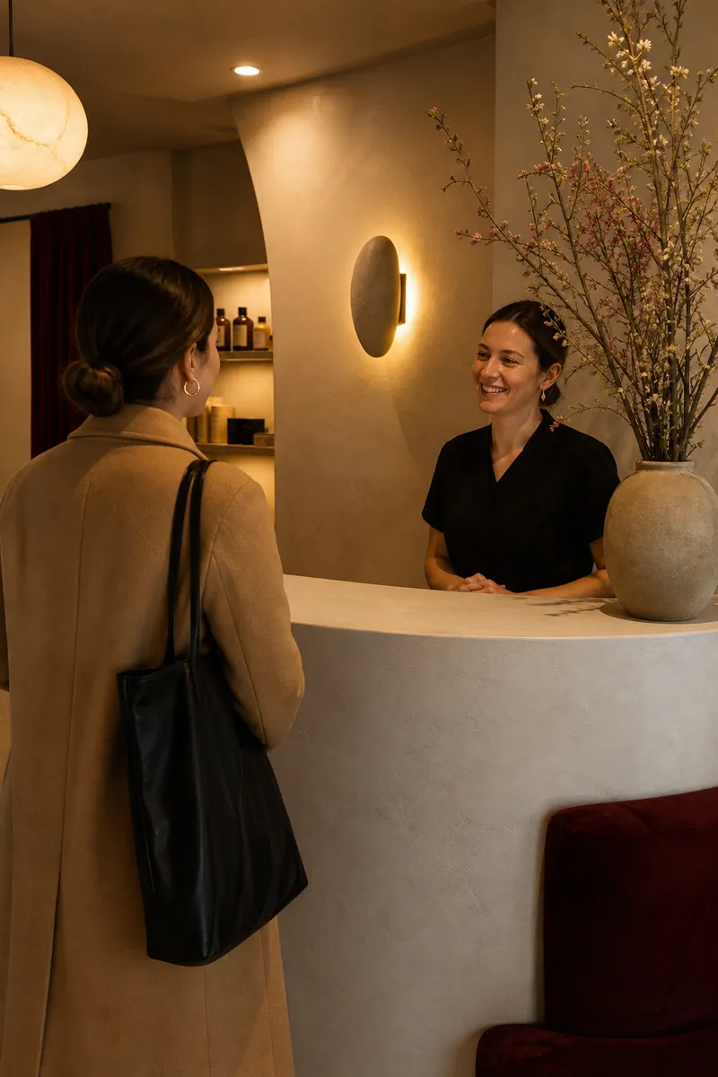 A client being welcomed at reception
